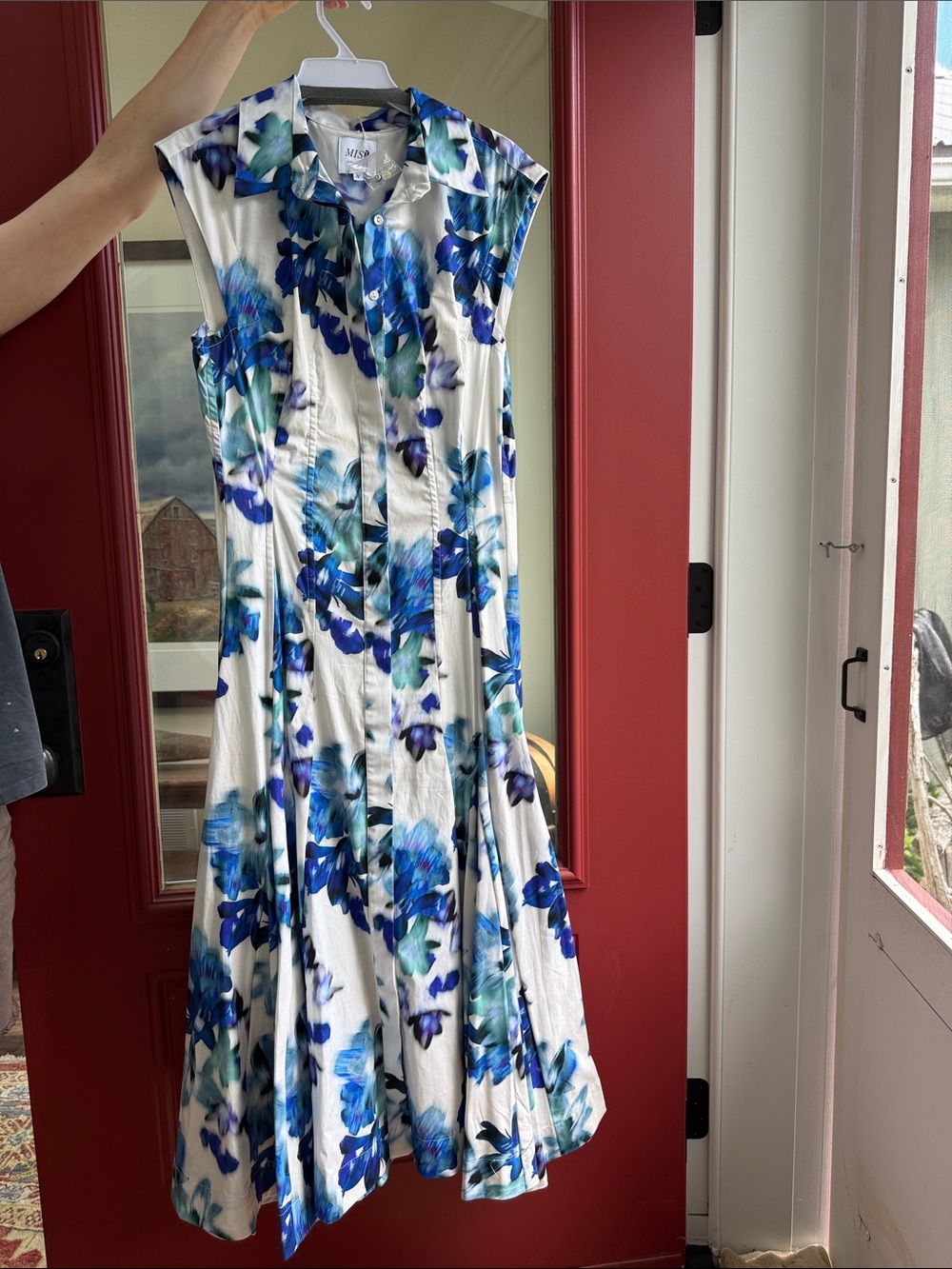 Misa Los Angeles White Midi Dress with Blue & Teal Floral Print